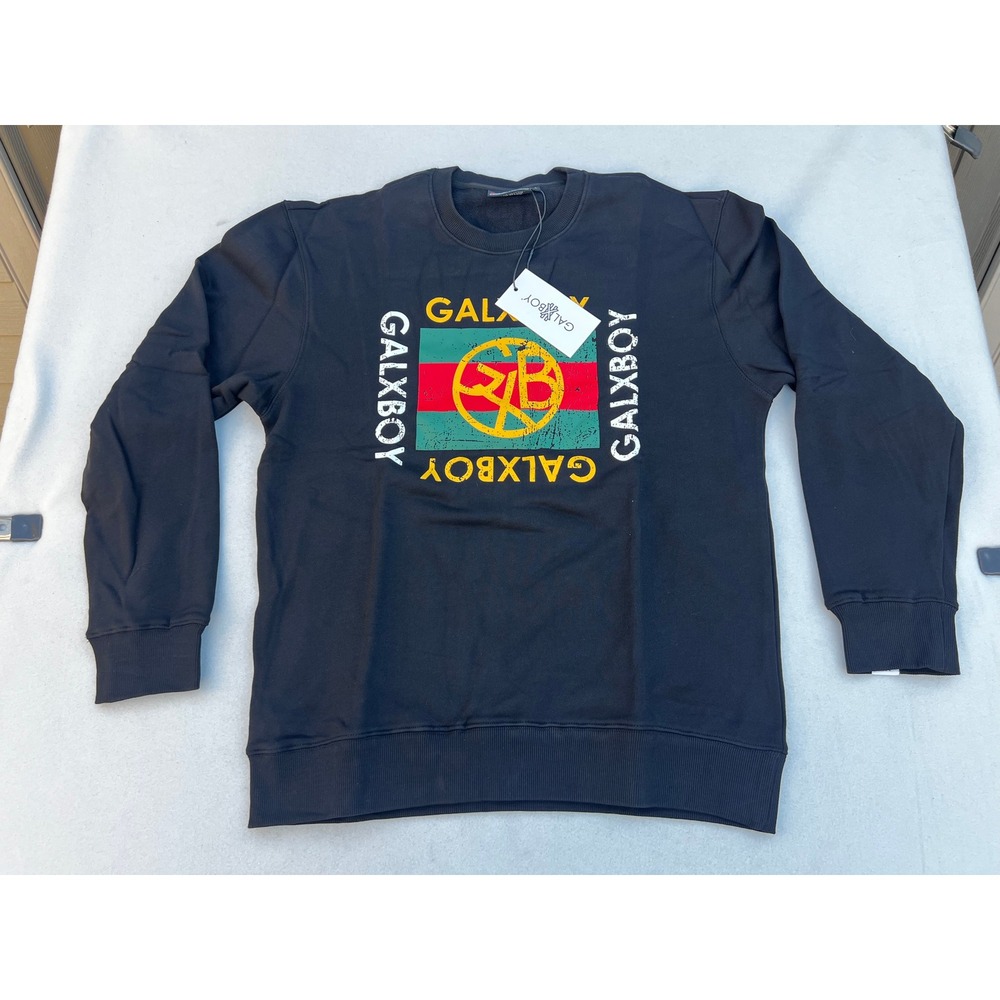GALXBOY Crewneck Sweatshirt Black Graphic Print Pullover‎ Casual Menswear